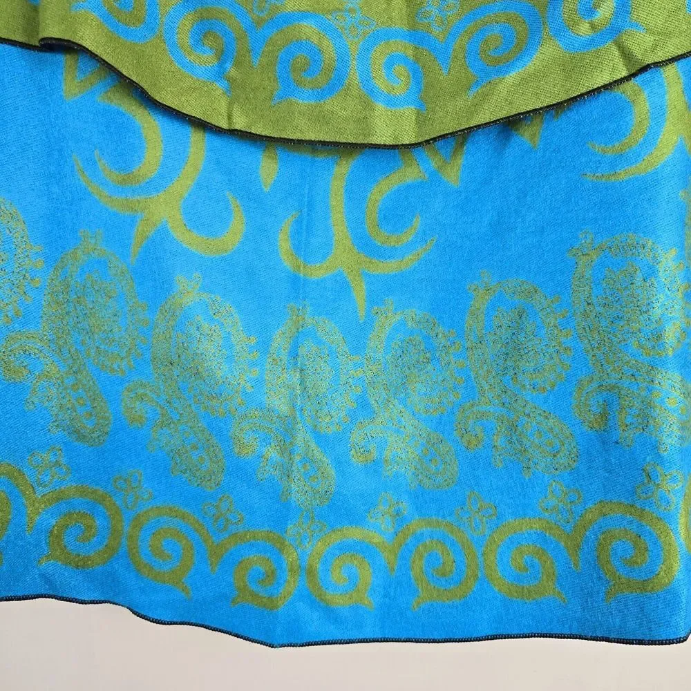 Pashmina Womens Reversible‎ Cape Gree Blue Paisley Cashmere Wrap Shawl One Size.